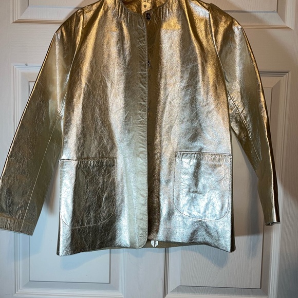 My Dear Tejas Gold Cowhide Jacket with Modern Shiny Finish - Picture 2 of 12